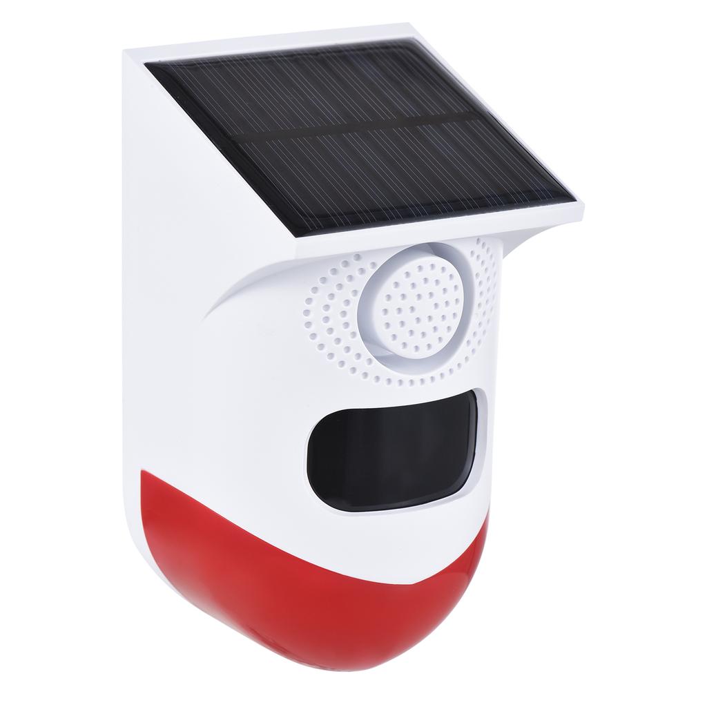Solar Motion Sensor Alarm Outdoor Solar Alarm 120dB Loud Siren LED Strobe Lights Sound Security