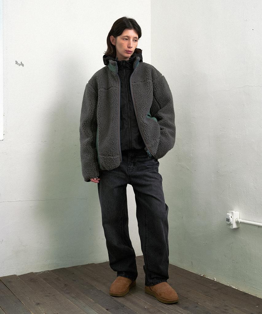 Mahagrid Curved Sherpa Fleece Jacket Gray(Mg2Efmj230A)
