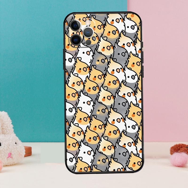 Cartoon Cockatiel Collage Phone Case For iPhone 17 Air 16 15 14 13 11 12 Pro Max 12 13 Mini 15 16 Plus 16e Cover Coque