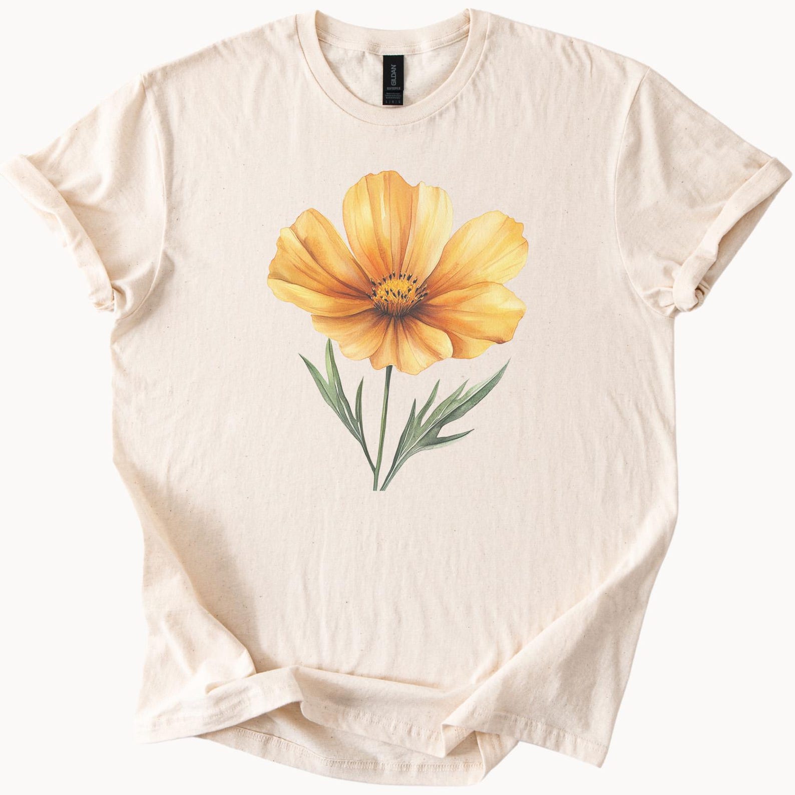 Yellow Wildflower Graphic Tee Shirt Hand Drawn Floral Art Nature Inspired Botanical Flower Shirt Aesthetic Boho Garden Gift 120