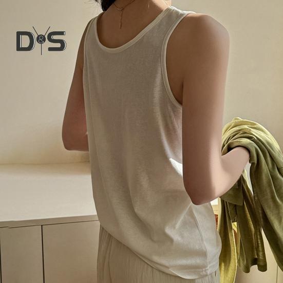 Women Vest O-Neck Sleeveless Loose Fit Tank Tops Solid Color Casual Camisole Summer Versatile Daily Tops