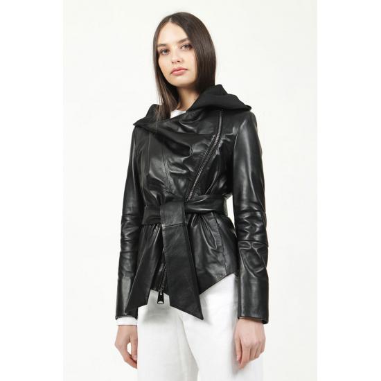 Womens Jacket Belted Plus Large Big Size Genuine Leather Women's Jacket