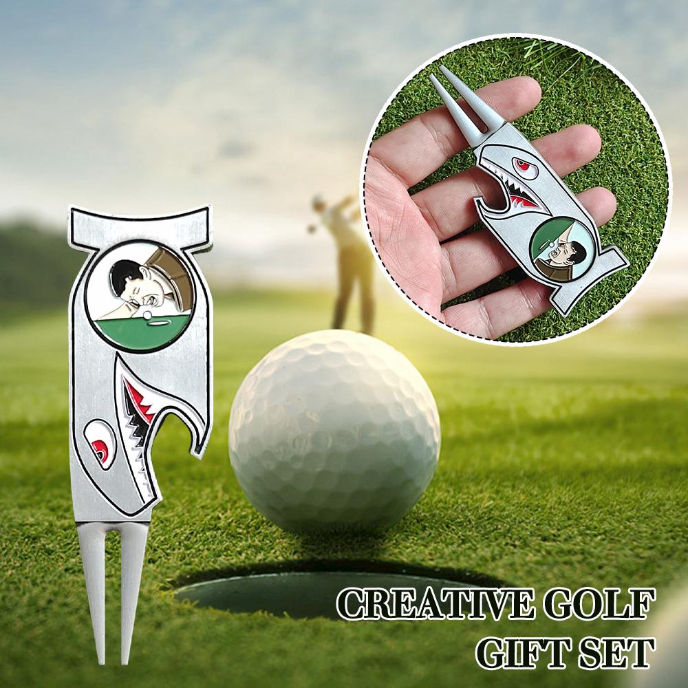 

4In1Golf Divot Tool Creative Shark Green Fork Metal для гольфа CapClip Нержавеющий костюм Stee Z5G8