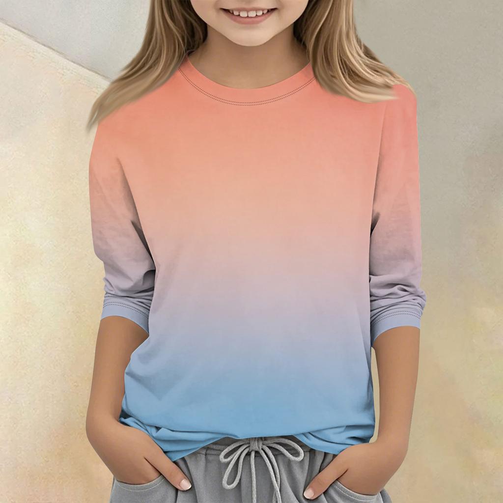 Children's Printed Round Neck Seven Quarter Sleeve Casual T-shirt