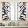 Halloween Gothic Style Skull Rose White Background Black Gray Red Printed Curtains Home Decorations Room Set Of 2 Made Polyester
