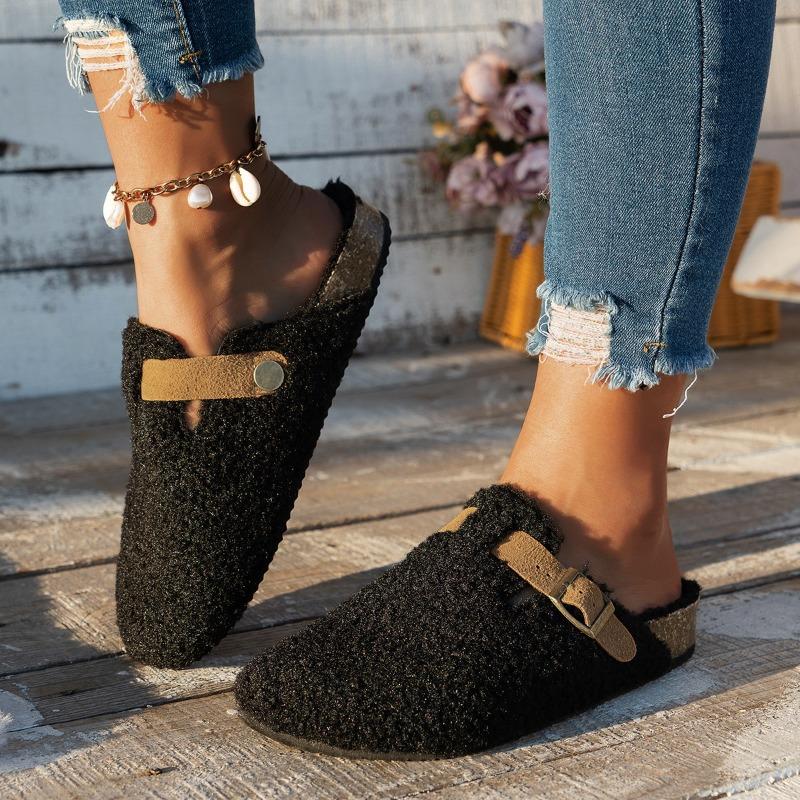 Women's Wide Width Furry Birkens Tocks, Plush Lined Slip-On Clogs, Outdoor Winter Slippers for Women