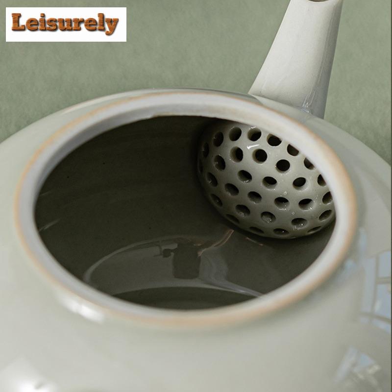 120ml Beixitang Handamde Lang Kiln Green Ceramic Teapot Chinese Small Pan Pot Tea Soaking Kettle Kung Fu Tea Services Craft Gift