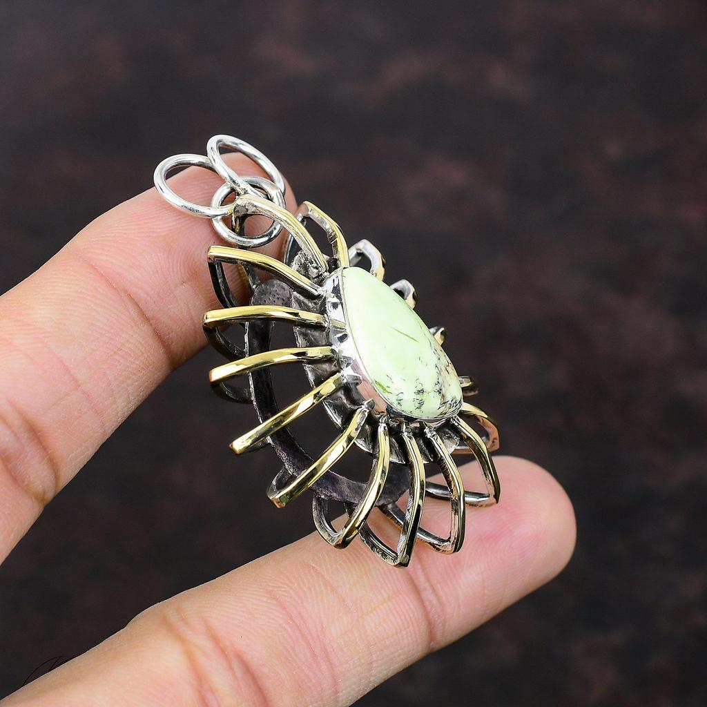 Ciondolo Gabbia Crisoprasio Limone Gioielli Ciondolo Fatto a Mano Ciondolo Argento Sterling 925 Gioielli Placcati Oro 18K Ciondolo Gemma Regalo Per Sposa