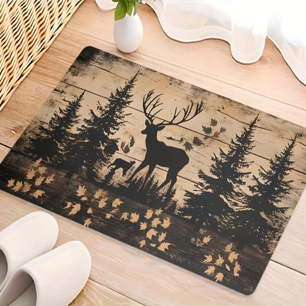 Pastoraler Wald Sikahirsch Druck Badematte Rutschfest Waschbar Küchen-Fußmatte Wohnzimmer Schlafzimmer Heimdeko Teppich 1 Stück