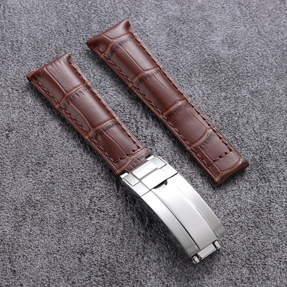 20mm Genuine Leather Watch Band for Rolex Water Ghost SUBMARINER Yacht-Master DAYTONA GMT Slub Cowhide Straps Watch Accessories