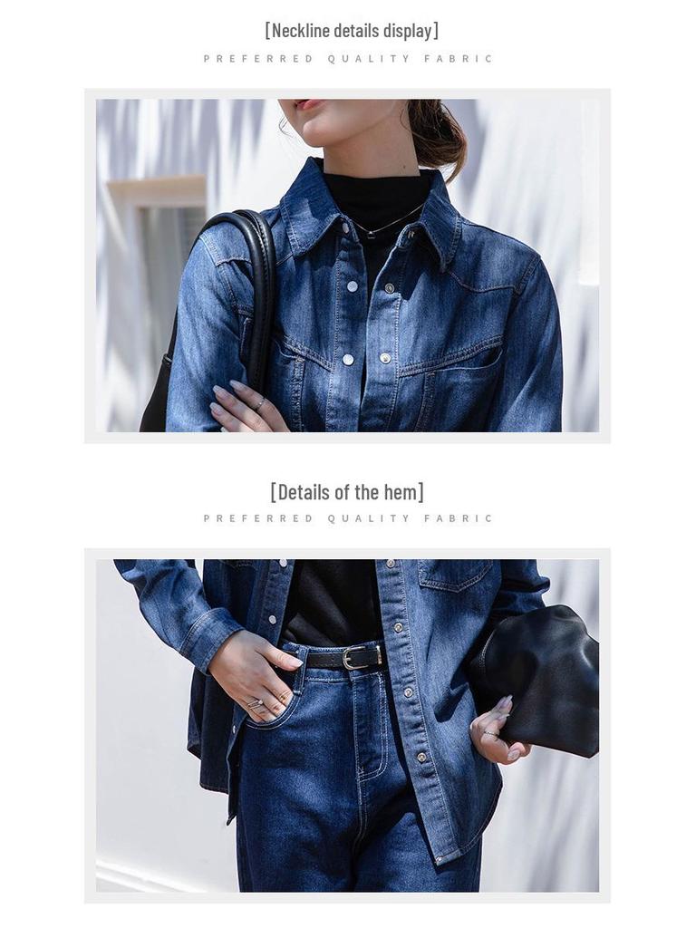 Women's French Retro Blue Denim Shirt - Stylish Layered Autumn/Winter Commuter Top