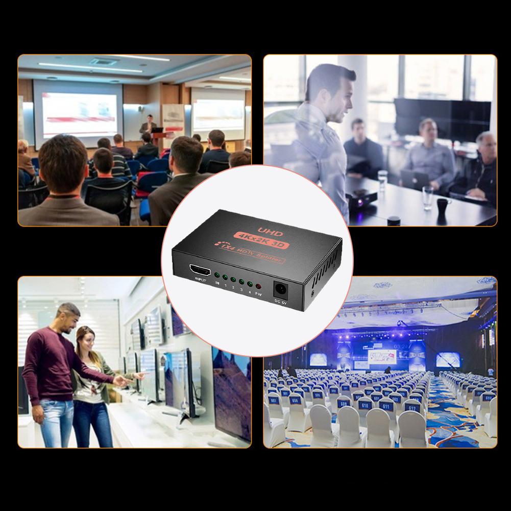 1 in 4 out HDMI Splitter UHD 4K x 2K 3D HDMI-compatible Splitter With Adapter 1080P Dual Display Converter for HDTV DVD PS3 Xbox