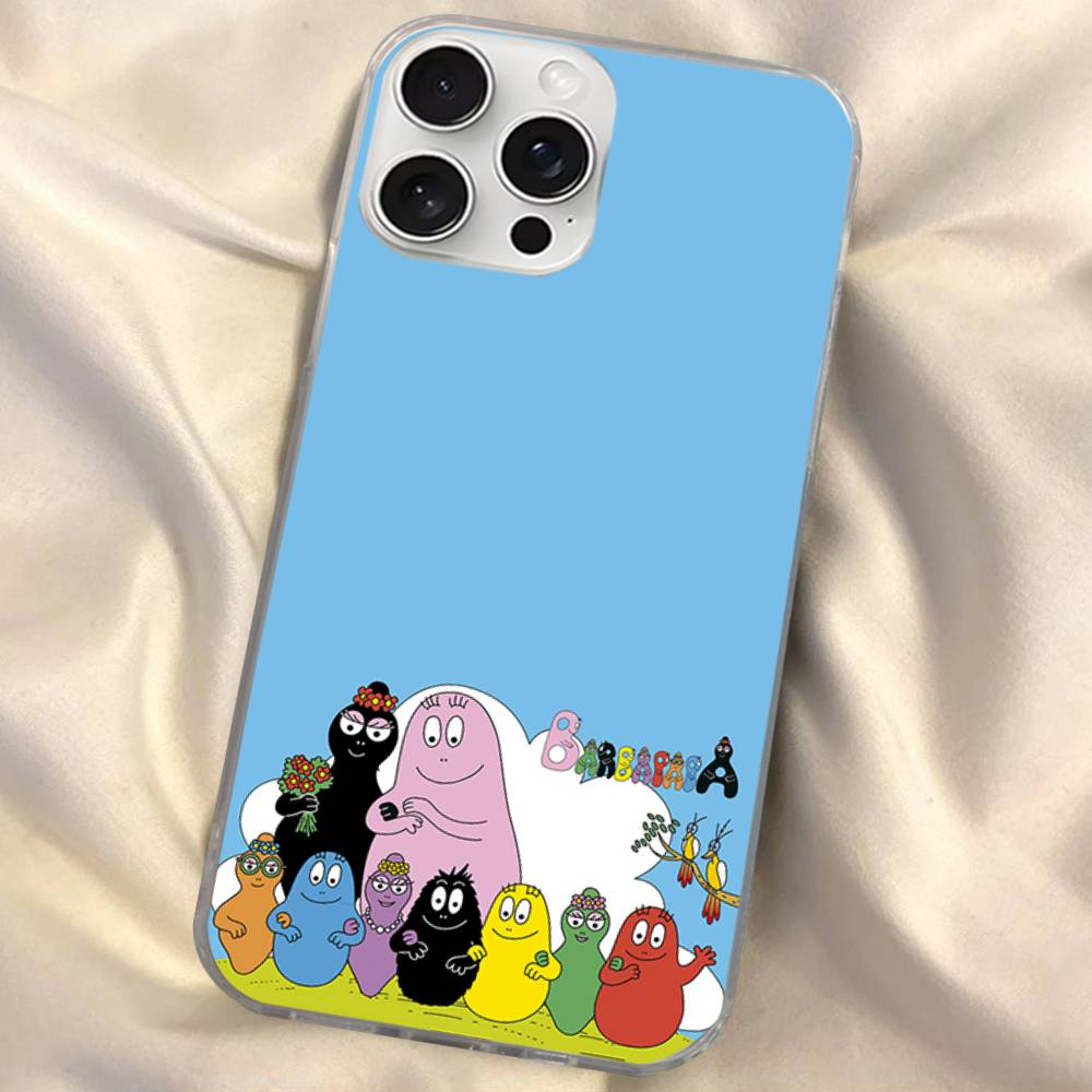Cute Cartoon Barbapapa Silver Gradient Pleated Water Ripple Phone Case for IPhone 17 16 15 14 13 12 11 Pro Max