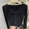 Autumn 2026 Women's Lace Patchwork Ruffle Collar Long Sleeve Knit Sweater