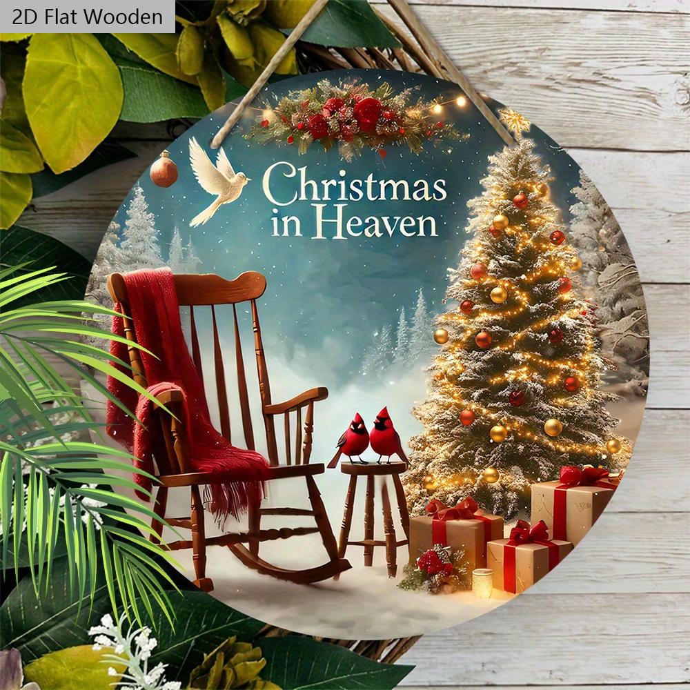 Classic Cardinal Wooden Christmas Sign - Christmas In Heaven Round Sign for Front Door, Wall Hanging Decor - Ideal Christmas Decoration