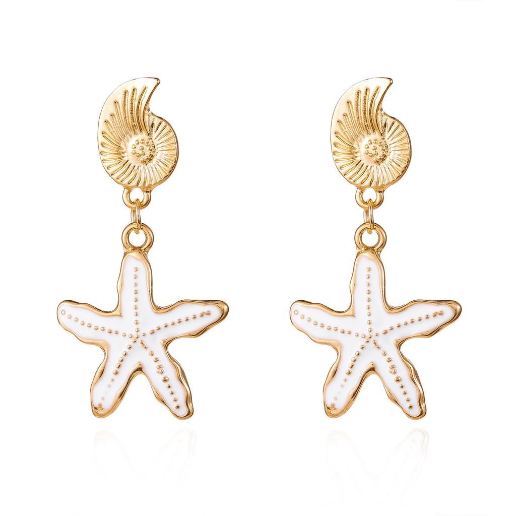 Sweet Temperament Colorful Oil-dripping Shell Starfish Pearl Dangle Earrings for Women Summer Beach Cute Jewelry Accessory Gift