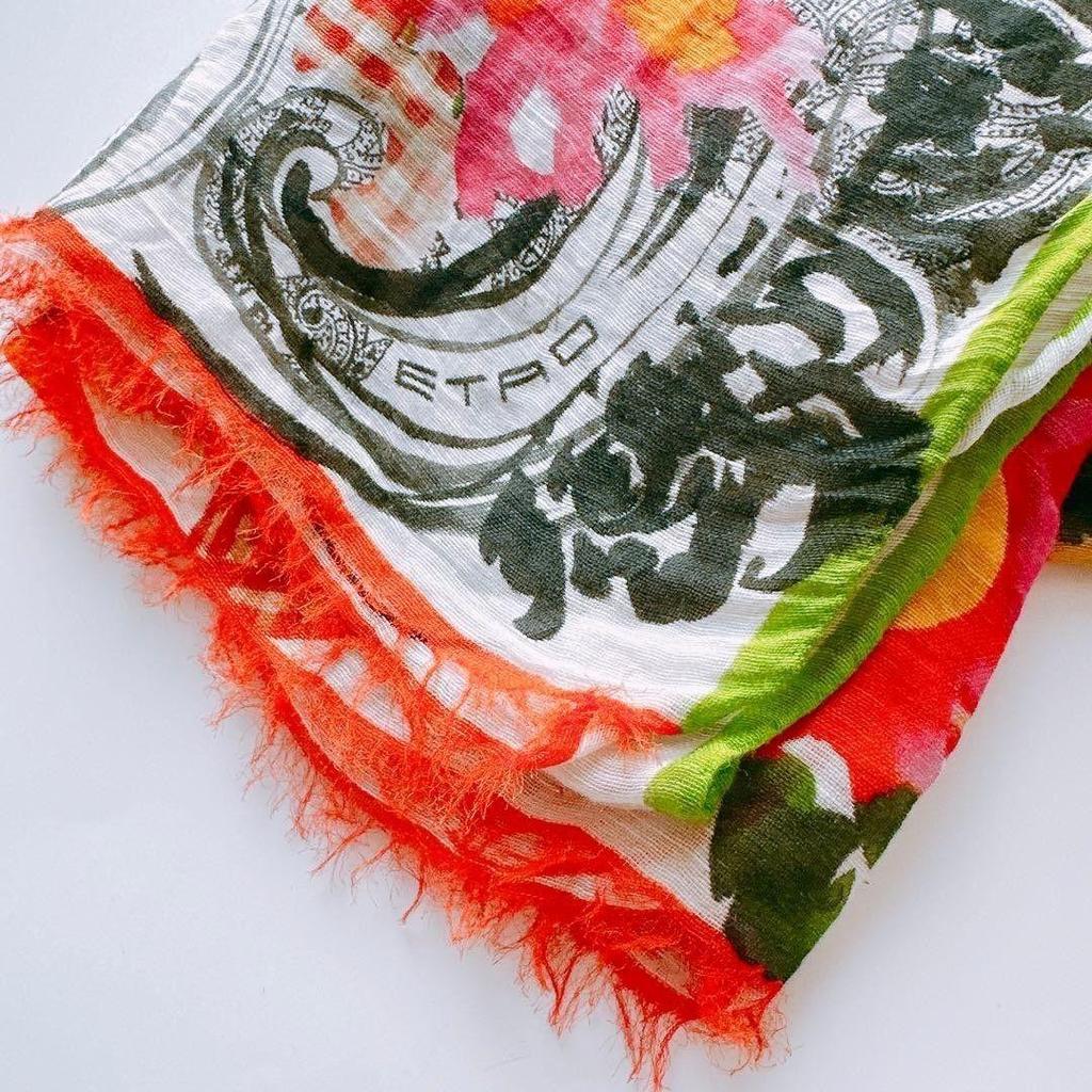 Used Etro Linen Silk Multi Paisley Pattern Italian Scarf