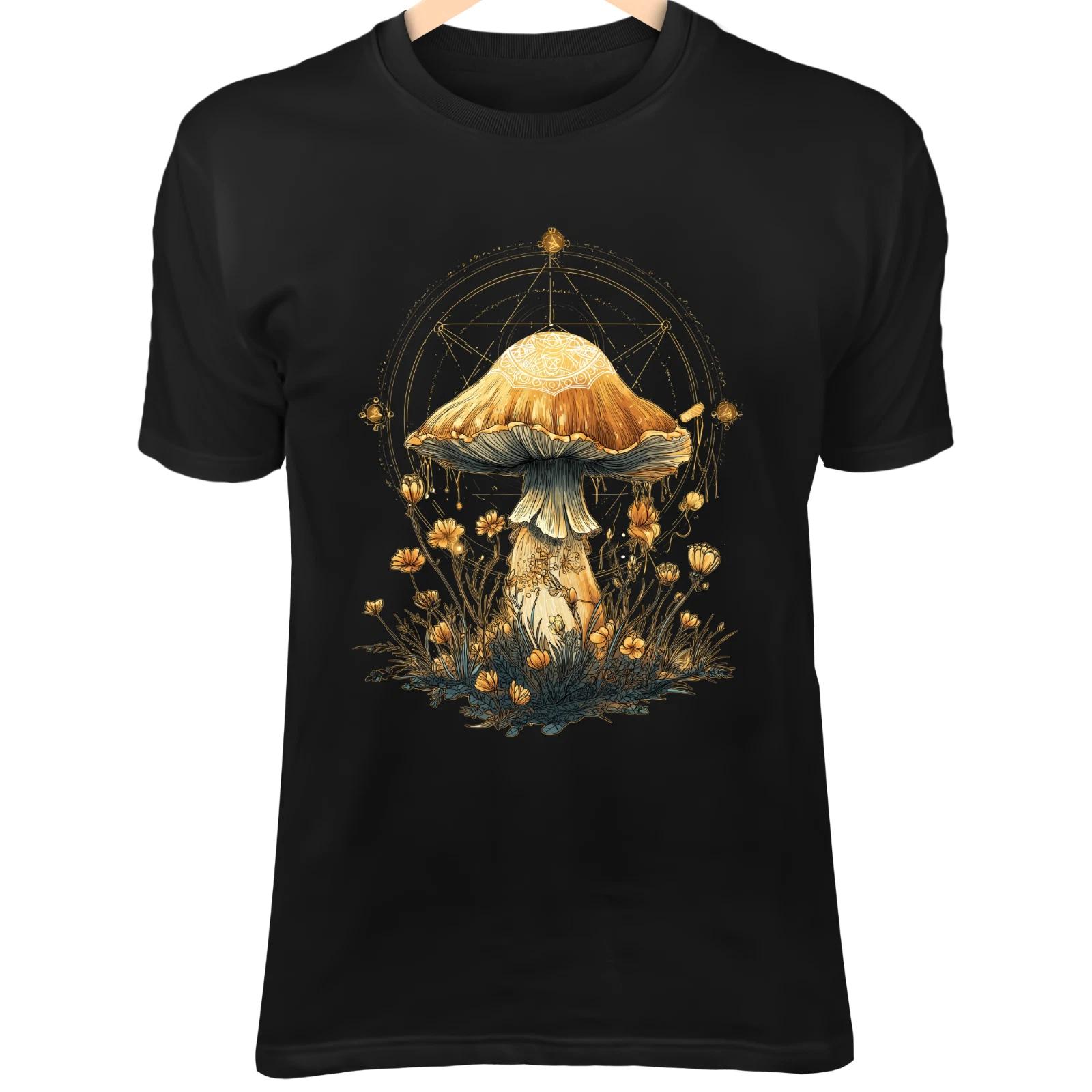 Elegant Mushroom - Golden Metatron’s Cube Halo, Fireflies & Wild Herbs Boho Art S