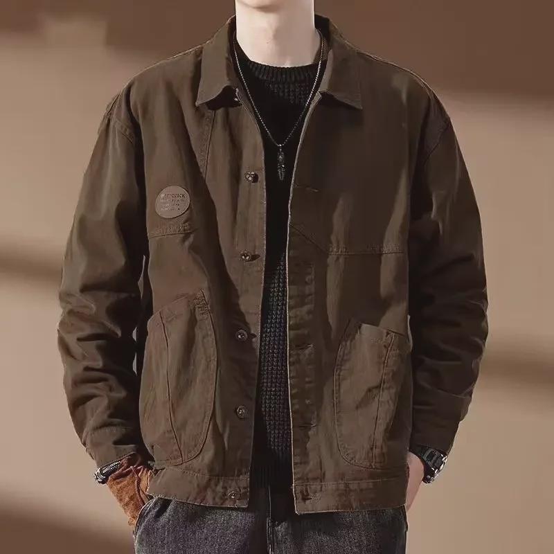 Men's High-End Retro Denim Jacket - Trendy, Loose-Fit Lapel Style for Spring and Autumn