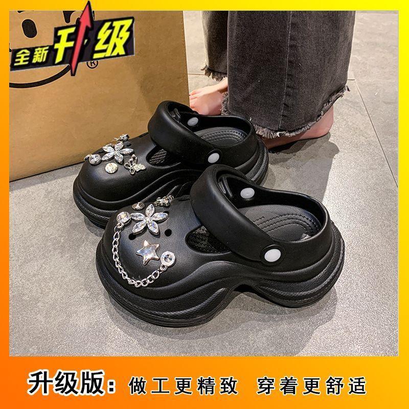 Star rhinestone women's shoes hole shoes princess wind non-slip bag head two wear versatile slippers 2025 new summer wear