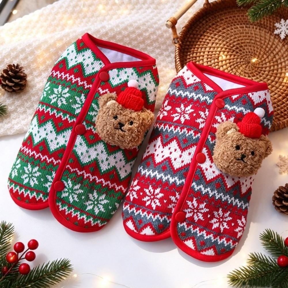 3D Bear Design Christmas Pet Knitted Vest Thickened Warm Dog Vest Jacket Daily Wear