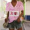Summer V-neck 3D Leopard Print Pattern Printed Top Fashionable Casual Short Sleeved Women's T-shirts