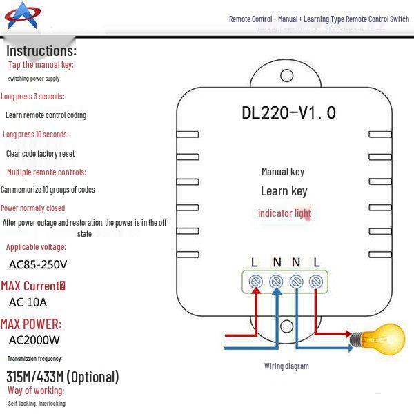Buick 2-Button Remote Control with 110V/220V Single-Circuit Switch Controller Interlock