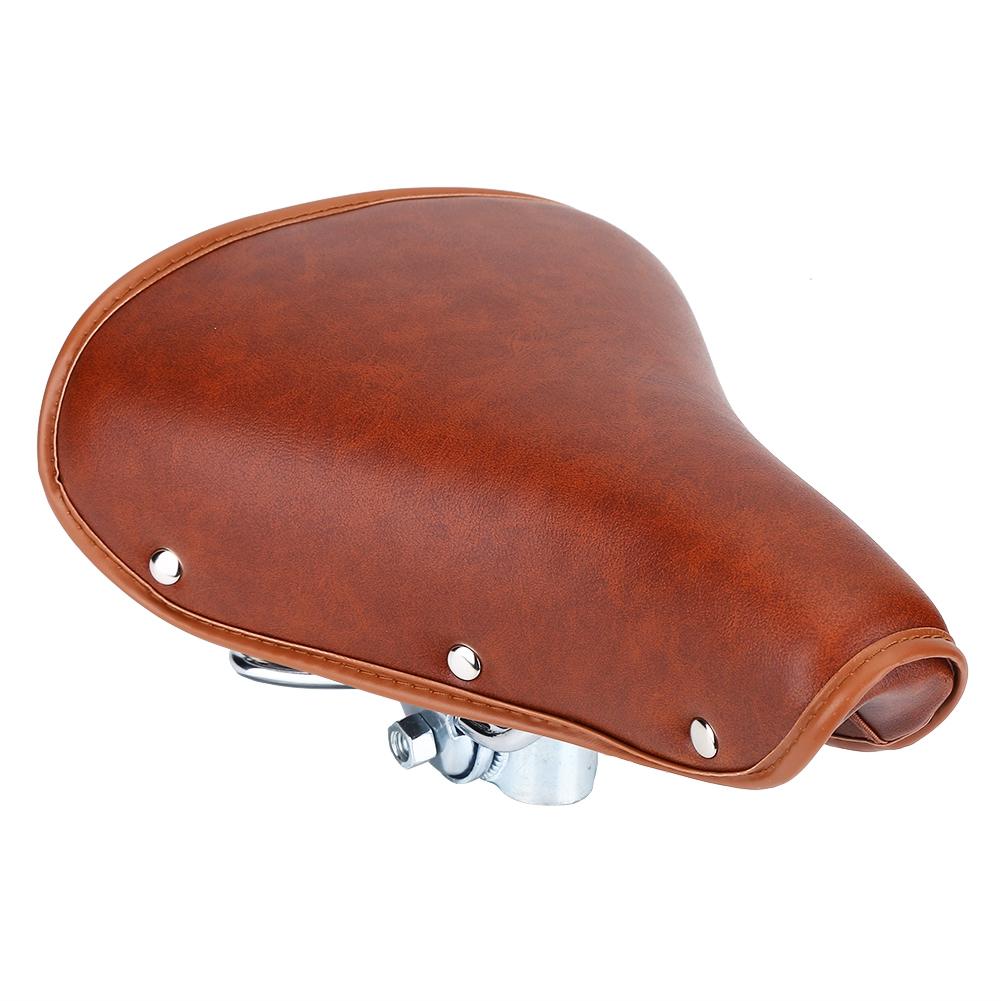 Universal Comfortable Brown Rivets Bike Seat Durable PU Leather Spring Bicycle Saddle