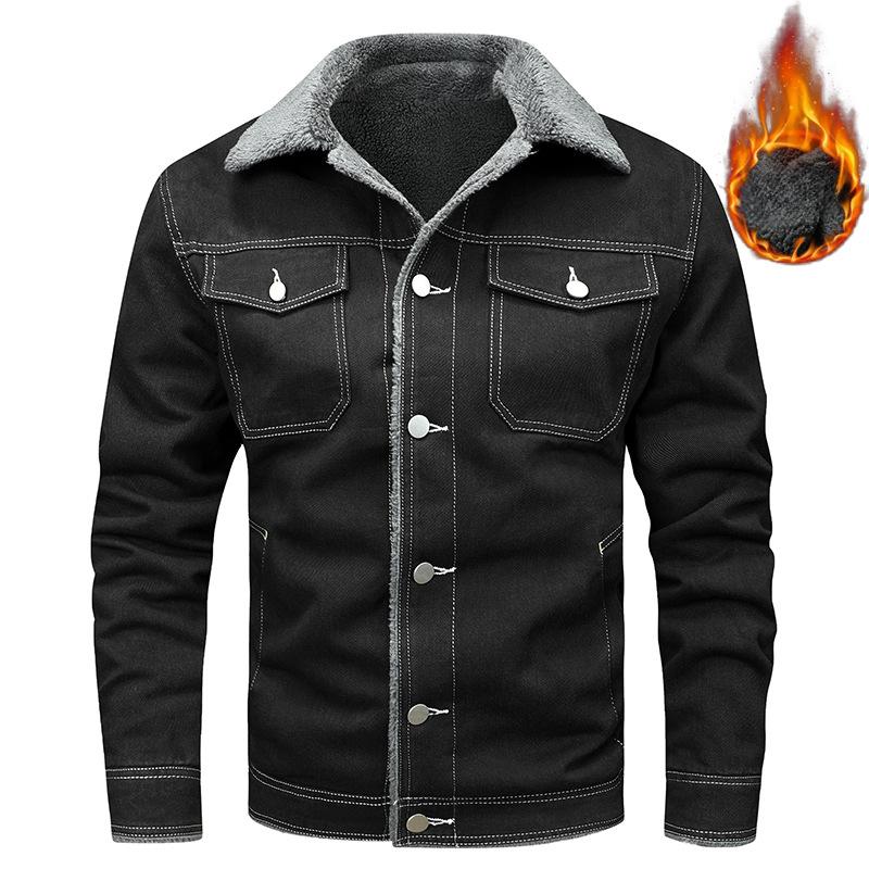 Men's Denim Jacket Autumn and Winter Korean Version Plus Velvet Padded Lapel Wash Cotton Fashion Men's Jacket.