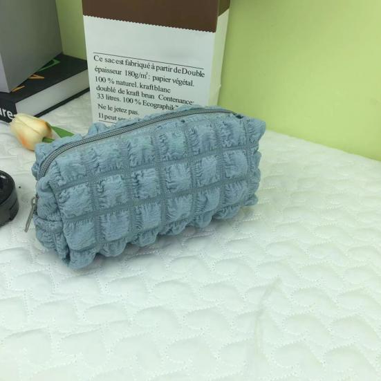 Myk Puff Blyantveske Stor Kapasitet Plissert Pennorganisator Glatt Glidelås Sminkepose for Skole Reise Multifunksjonell Oppbevaringspose