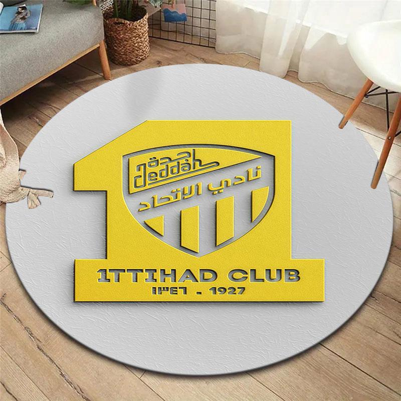 Al-Ittihad FC Round Area Rug,Carpet Rug for Living Room Bedroom Sofa Playroom Decor,Non-slip Floor Mat