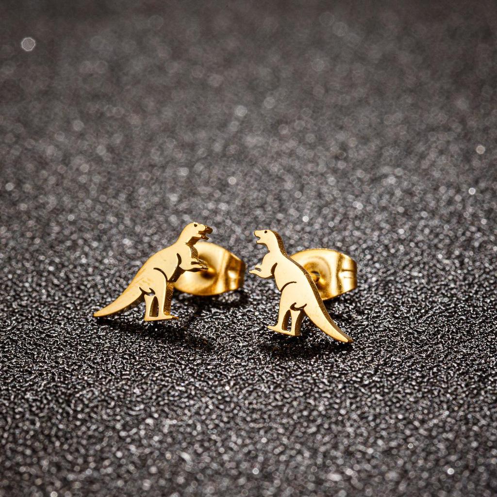 Korean-Style Cute Dinosaur Stud Earrings for Women - Adorable Mini Animal Cartoon Designs In Stainless Steel.