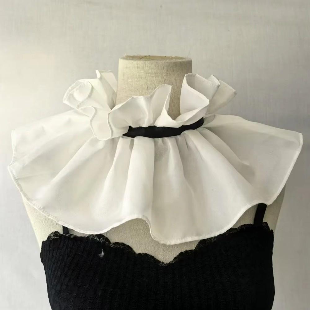 Ribbon Tie Faux Ruffled Shawl Ruff Lace Up Pleated Retro Fake Stand Collar  Girls Clothes