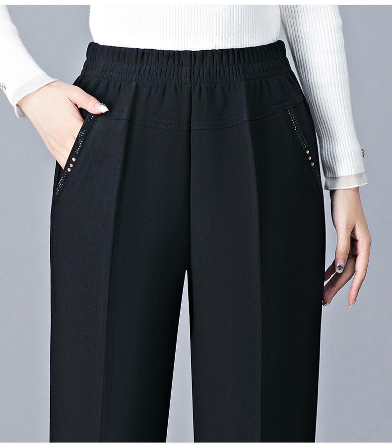 Fleece-Lined High-Waisted Straight-Leg Pants for Middle-Aged & Elderly Women - Ideal for Spring & Autumn