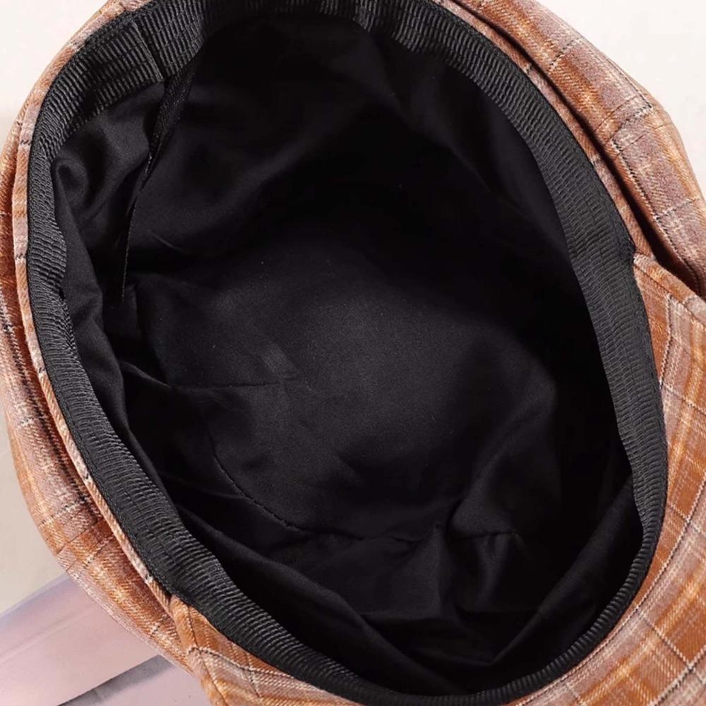Cotton Grid Beret Cap Polyester Women Octagonal Hat Vintage Plaid Cloud Cap  Work