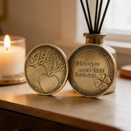 I Love You Lucky Coin Four-Leaf-Clover Pocket Hug Token Romantic Love Expression