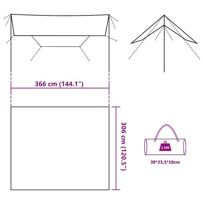 VidaXL Olive Green Camping Tarp 366x306 Cm Waterproof, Tarp, Waterproof Tarp, Lightweight Camping Tarp, Shelter Tarp, 4009594