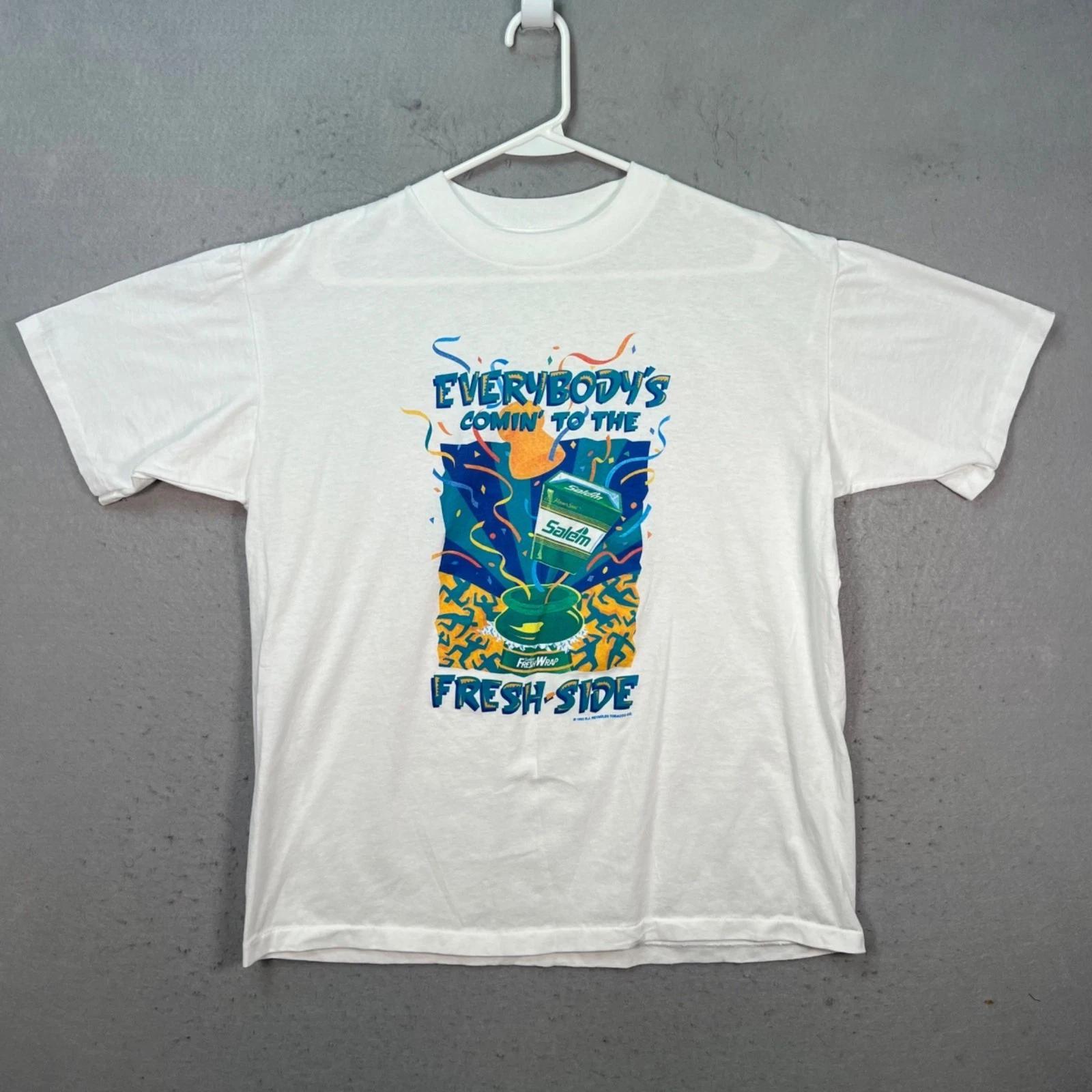 

Vintage 90s Salem Fresh-Side Graphic T-Shirt Silkworm White Mens Size XL USA S