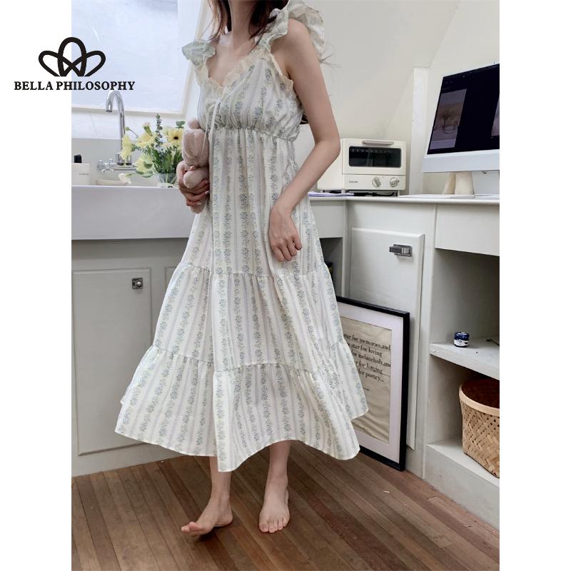 Letní novinka Dámské šaty na venkov z čisté bavlny s dlouhým nábytkem na spaní