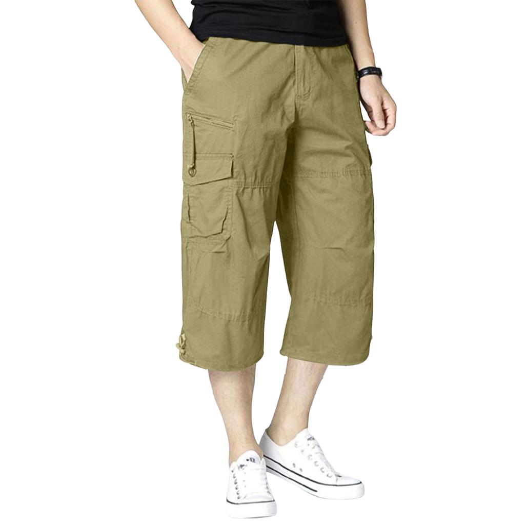 Men's Plus Size Loose Fit Cargo 7/8 Length Pants, Sports Casual Trousers