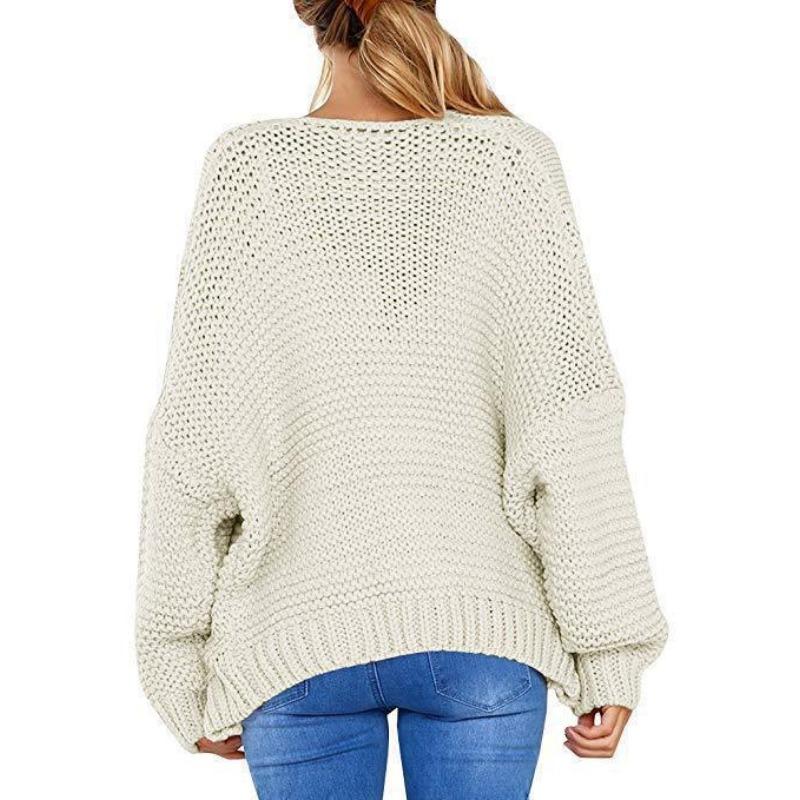 European and American Autumn and Winter Women's Tops New Thick-needle Twist Knitted Cardigan Solid Color Sweater Loose Jacket