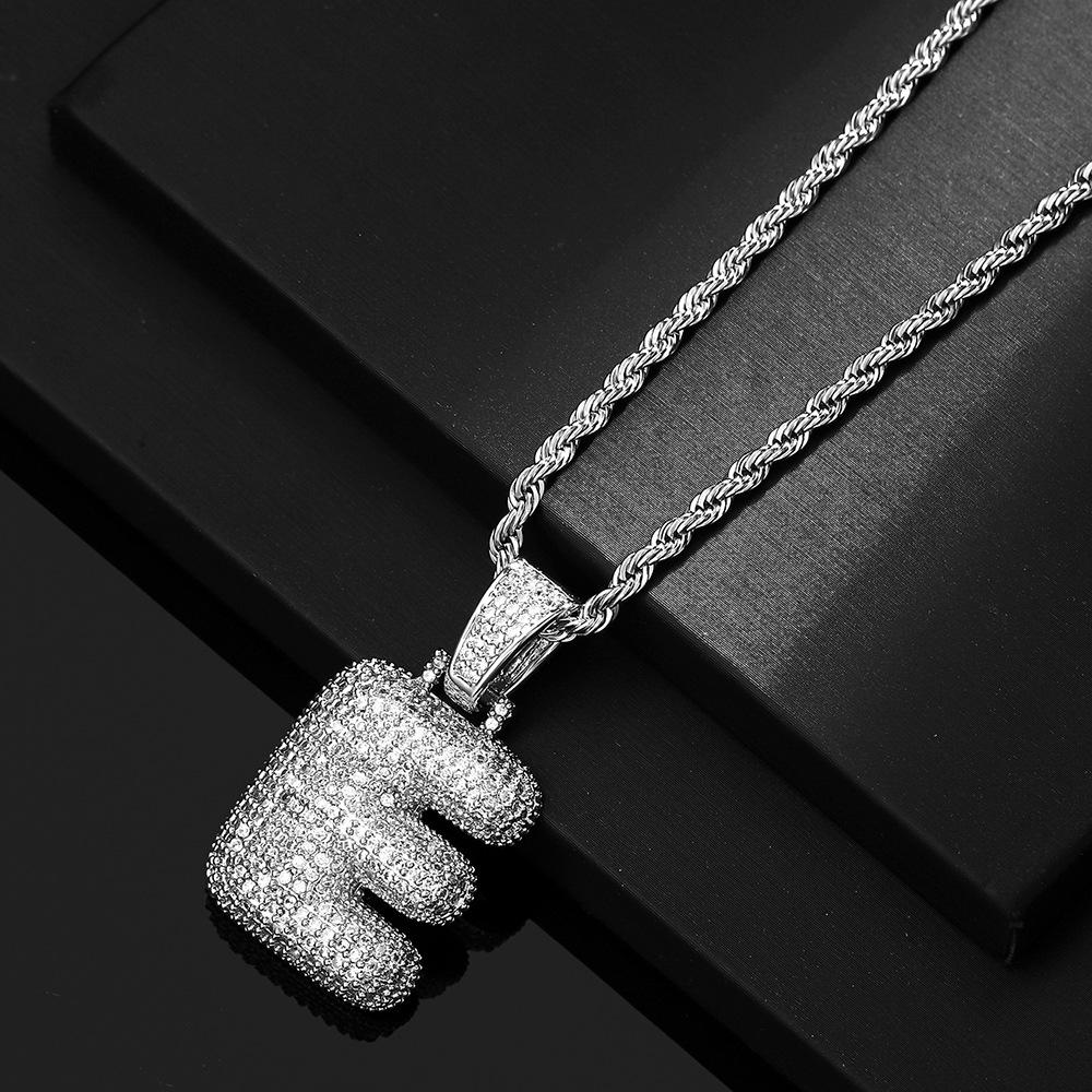 Hot Selling European and American Hip-hop Necklace with 26 English Letter Pendants, Men's and Women's Trendy Zircon Necklace