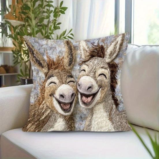 Laughing Donkeys Throw Pillow Cute Donkey Square Cushion with Removable Cover Farmhouse Decorative Cushion for Home Couch Sofa Bed Patio Car Decor