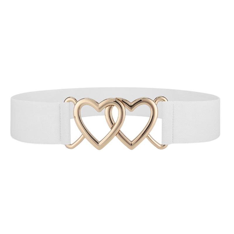 

Stretchable Corset Belt Double Heart Buckles Elastic Waist Cincher Soft Comfortable Waistband For Women Girl Daily Wear