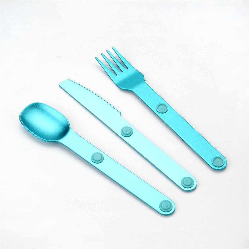

3pcs Magnetic Aluminum Cutlery Set - Travel Picnic Camping Cutlery Set Including Steak Knife, Spoon, Salad Fork синий