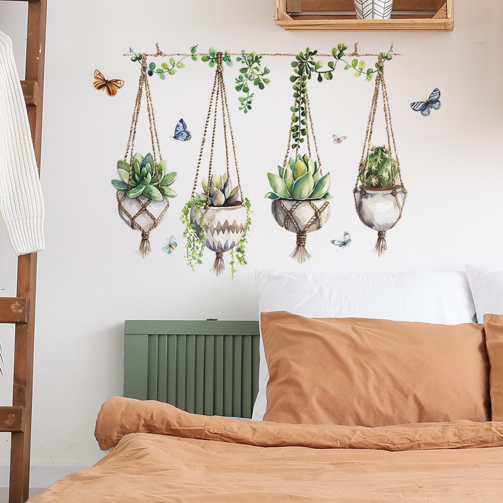 Creative Hanging Succulent Pot Wall Sticker Self-Adhesive for Bedroom Living Room Home Decoration