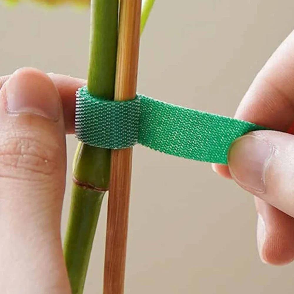 Garden Twine Bandage Plant Nylon Cable Tie Self Adhesive Green Adjustable Plants Hook Loop Support Reusable Fastener Tape Strips