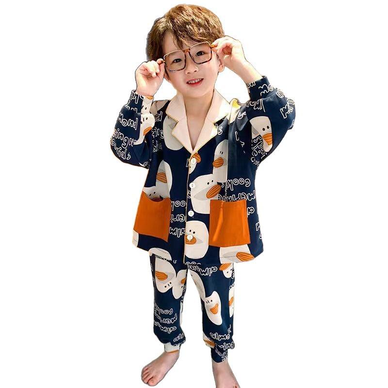 Children's Long Sleeve Cardigan Pajama Set for Teen Boys - Spring/Autumn Style Homewear