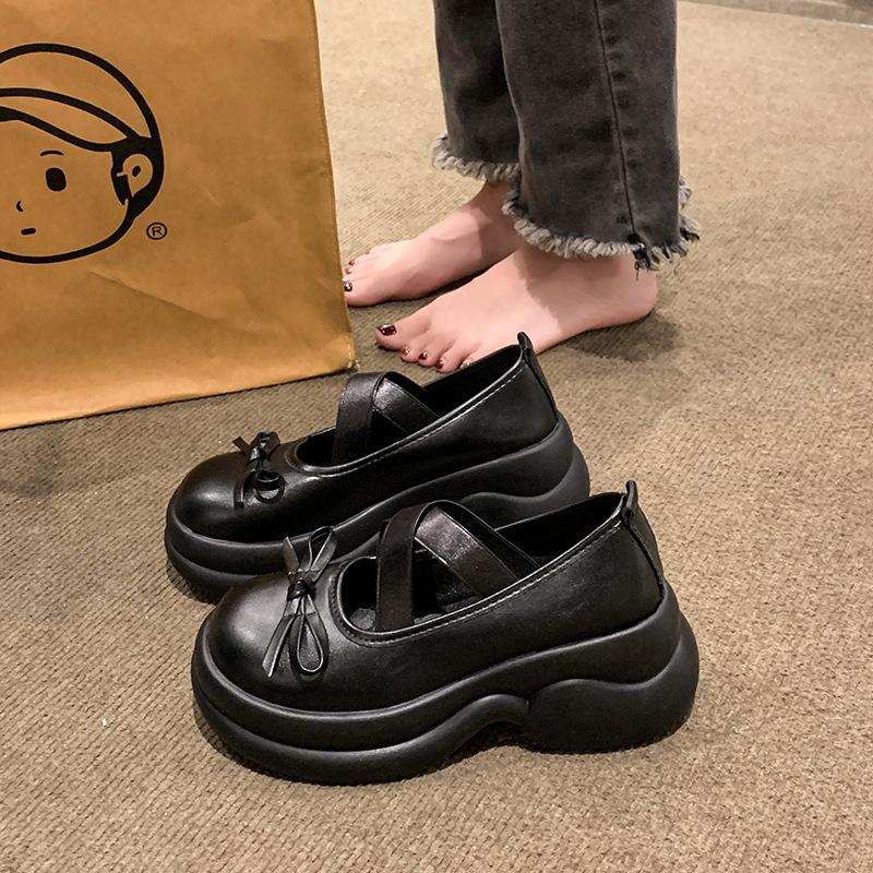 Kõrged kontsad platvormiga pumbad naiste kikilips Risti rihmadega kingad Naise pu nahast paksu kontsaga Jk kingad