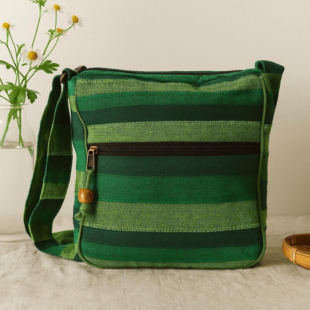 Shamtam Women's Green Sling Bag Nepal Forest Adjustable Strap
